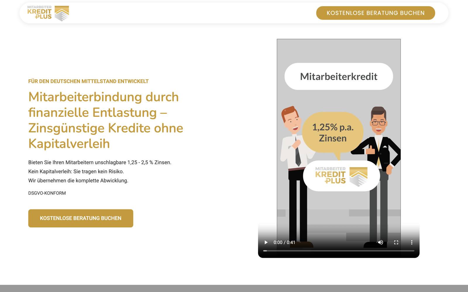 Die neue Mitarbeiterkredit-Plus-Website: klarer Name, klare Position.